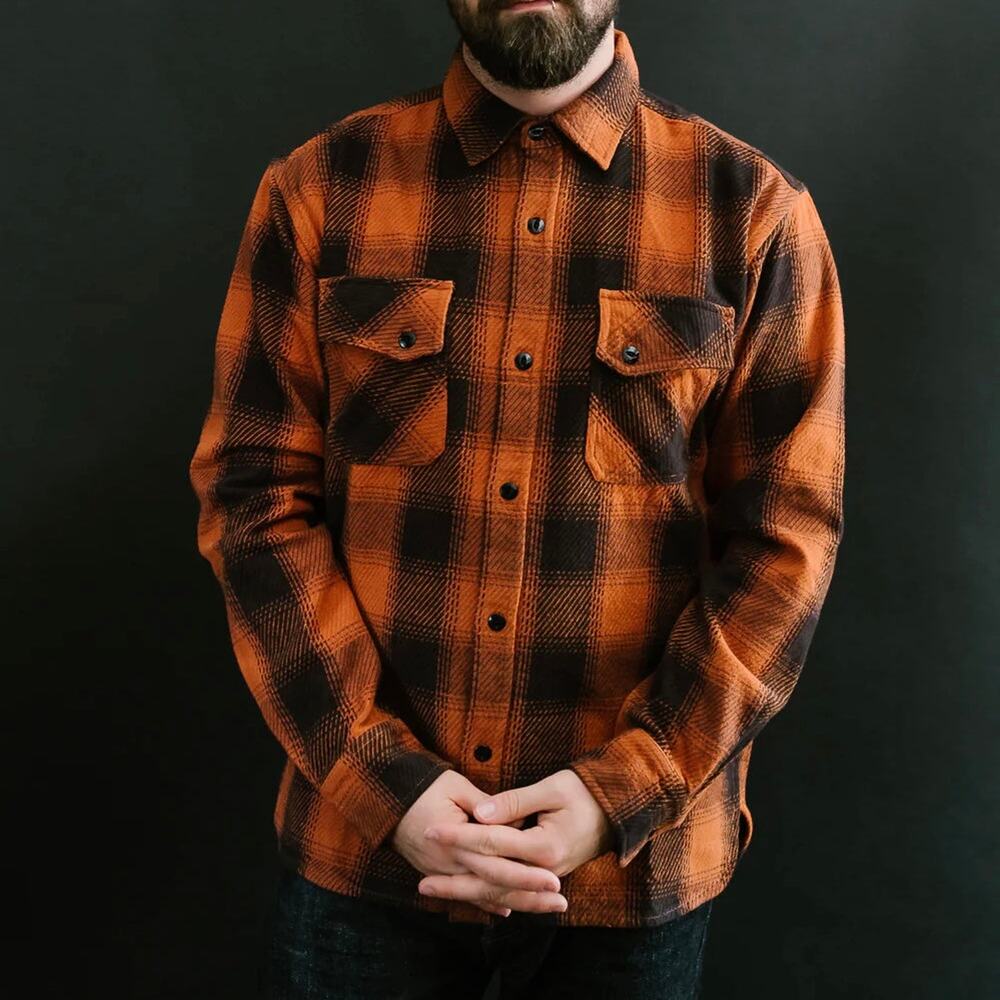 3sixteen Crosscut Woven Rust Twill Long Sleeve Flannel Shirt S NEW Black Plaid